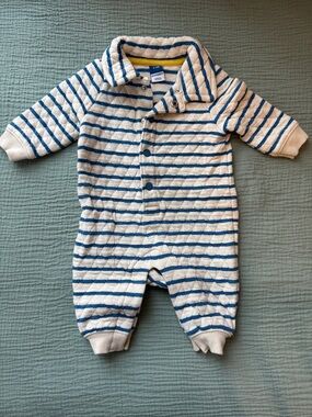 Old Navy Quilted Cream and Blue Striped Baby One-Piece